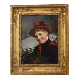 19th Century "Enjoying Winter" by Charles V. Brown Oil on Canvas