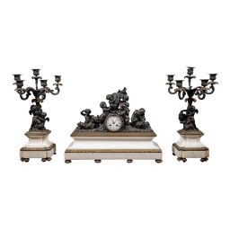 19th Century French Bronze Clock Garniture Set