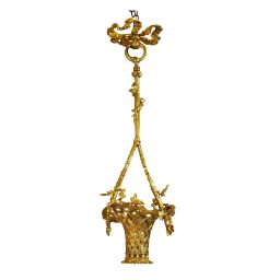 Circa 1920 French Gilt Bronze Single Light Chandelier in the Form of a Basket