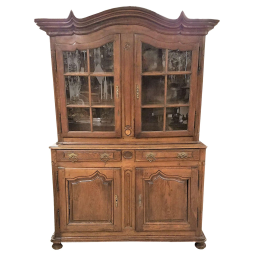 Circa 1760 French Provincial Oak Dresser Cabinet With Glass Doors and Shelving