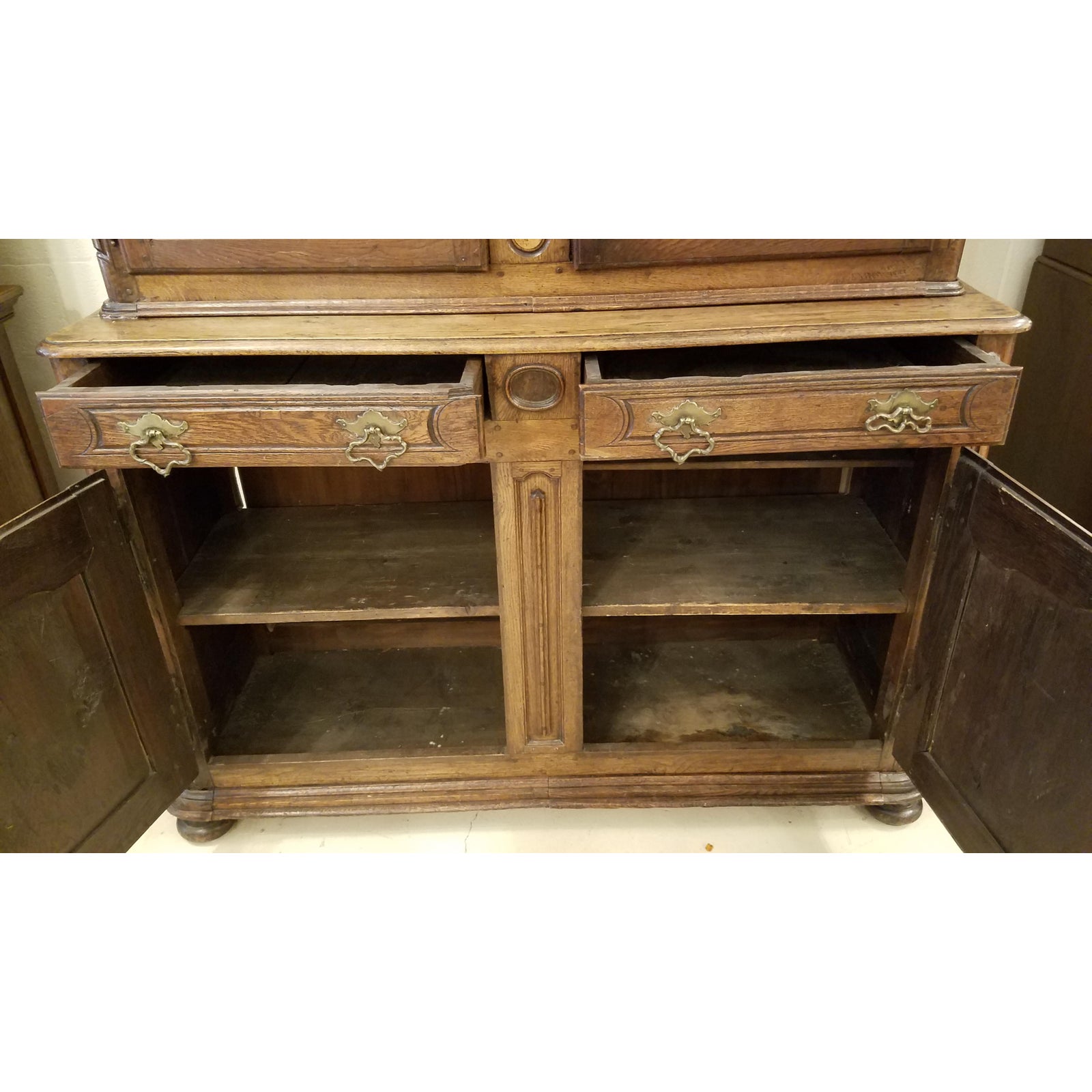 Circa 1760 French Provincial Oak Dresser Cabinet With Glass Doors and Shelving - Image 13