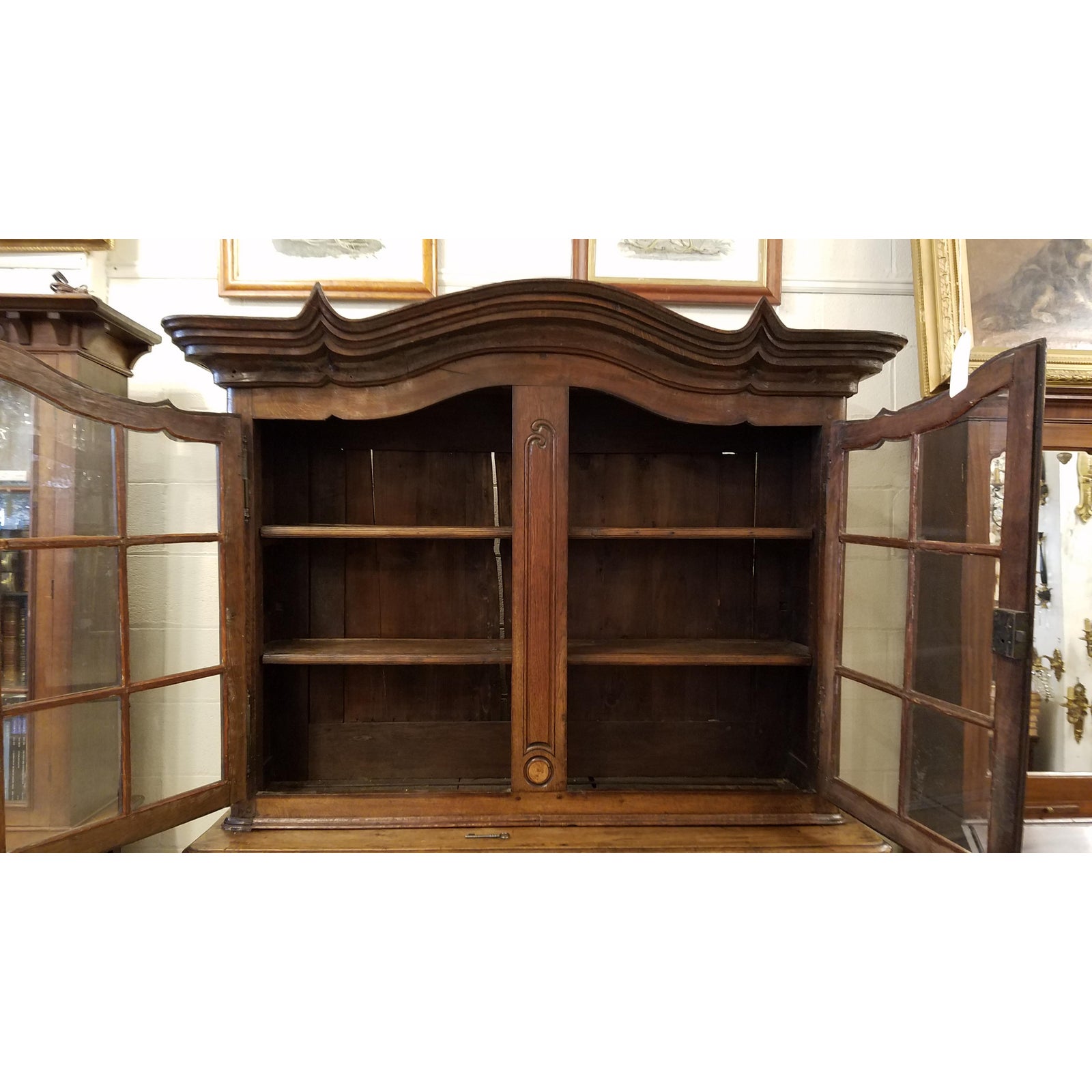 Circa 1760 French Provincial Oak Dresser Cabinet With Glass Doors and Shelving - Image 14