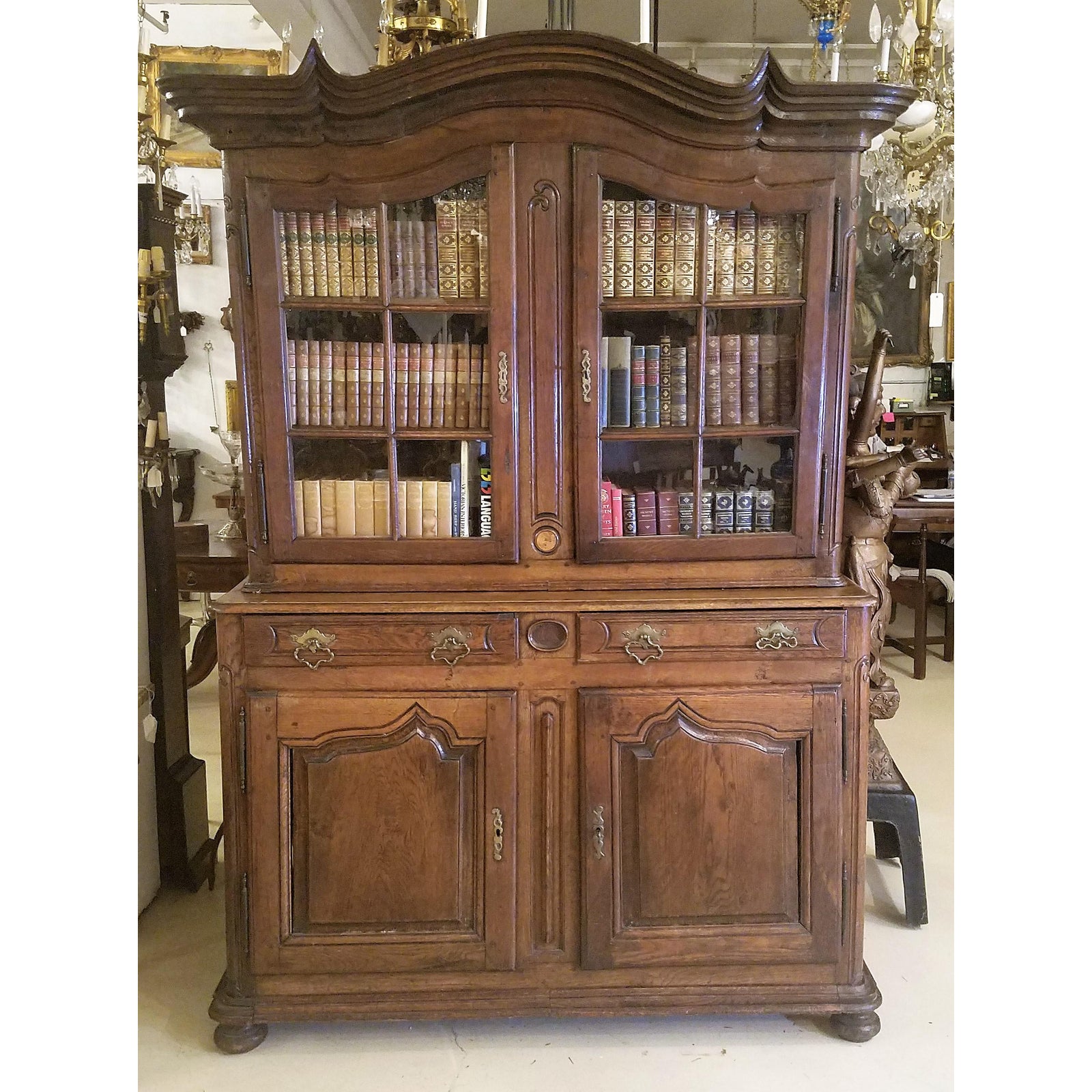 Circa 1760 French Provincial Oak Dresser Cabinet With Glass Doors and Shelving - Image 16