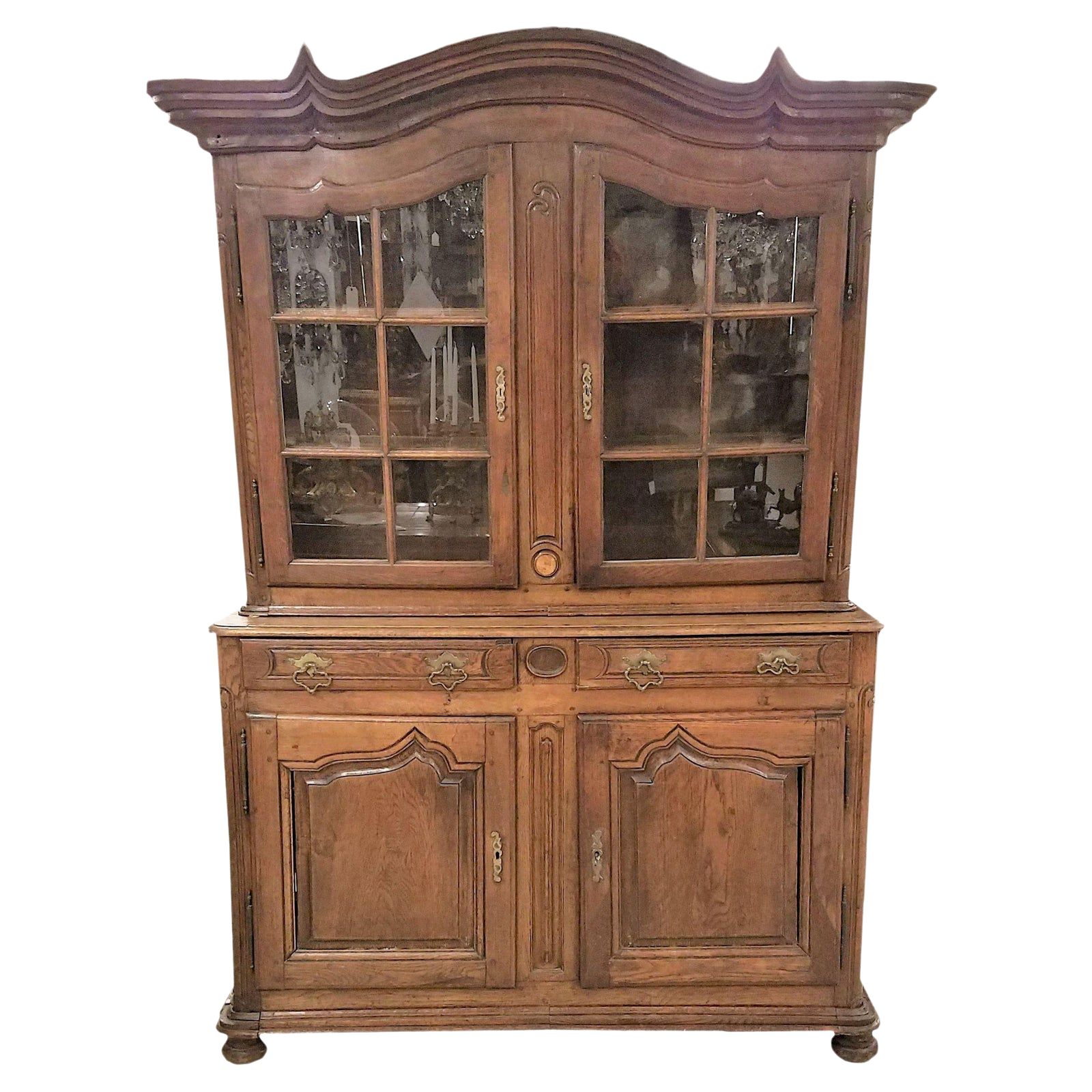 Circa 1760 French Provincial Oak Dresser Cabinet With Glass Doors and Shelving - Image 2