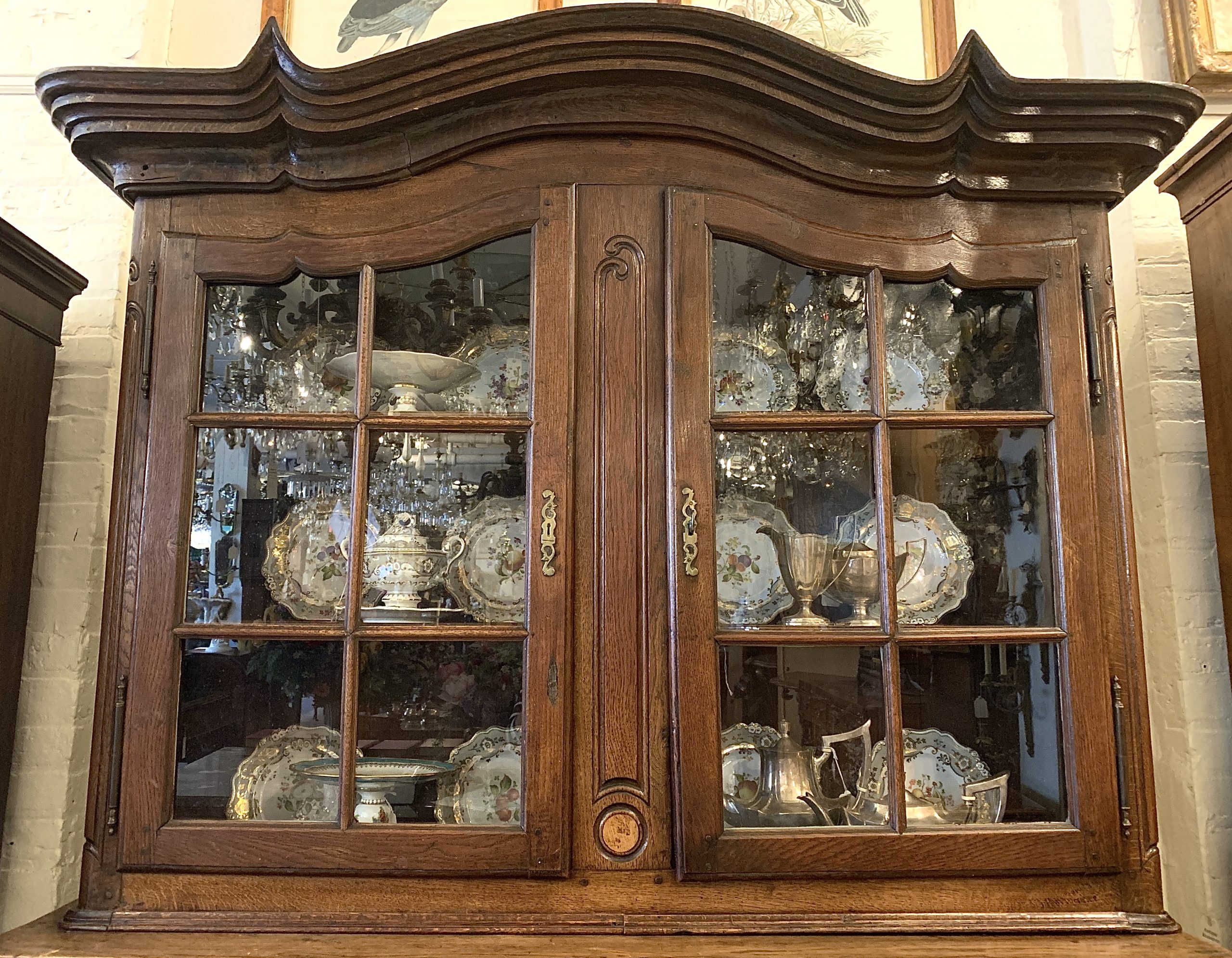 Circa 1760 French Provincial Oak Dresser Cabinet With Glass Doors and Shelving - Image 9