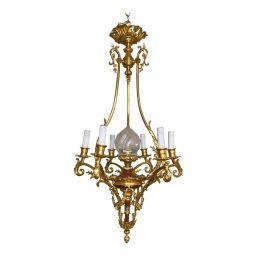 Circa 1880 French Rococo Style Dore Bronze Chandelier