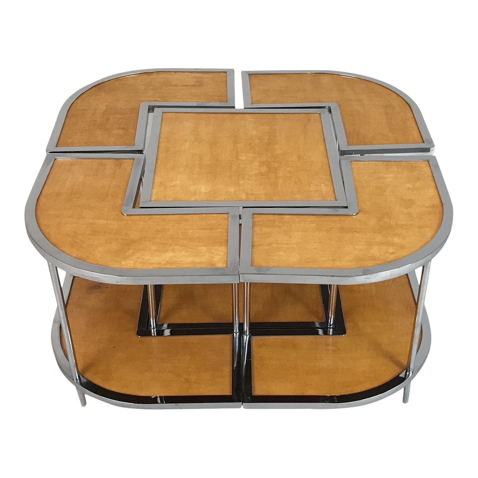 5 Piece Circa 1950 Italian Mid-Century Modern Versatile Parchment and Chrome Nesting Tables - Image 2