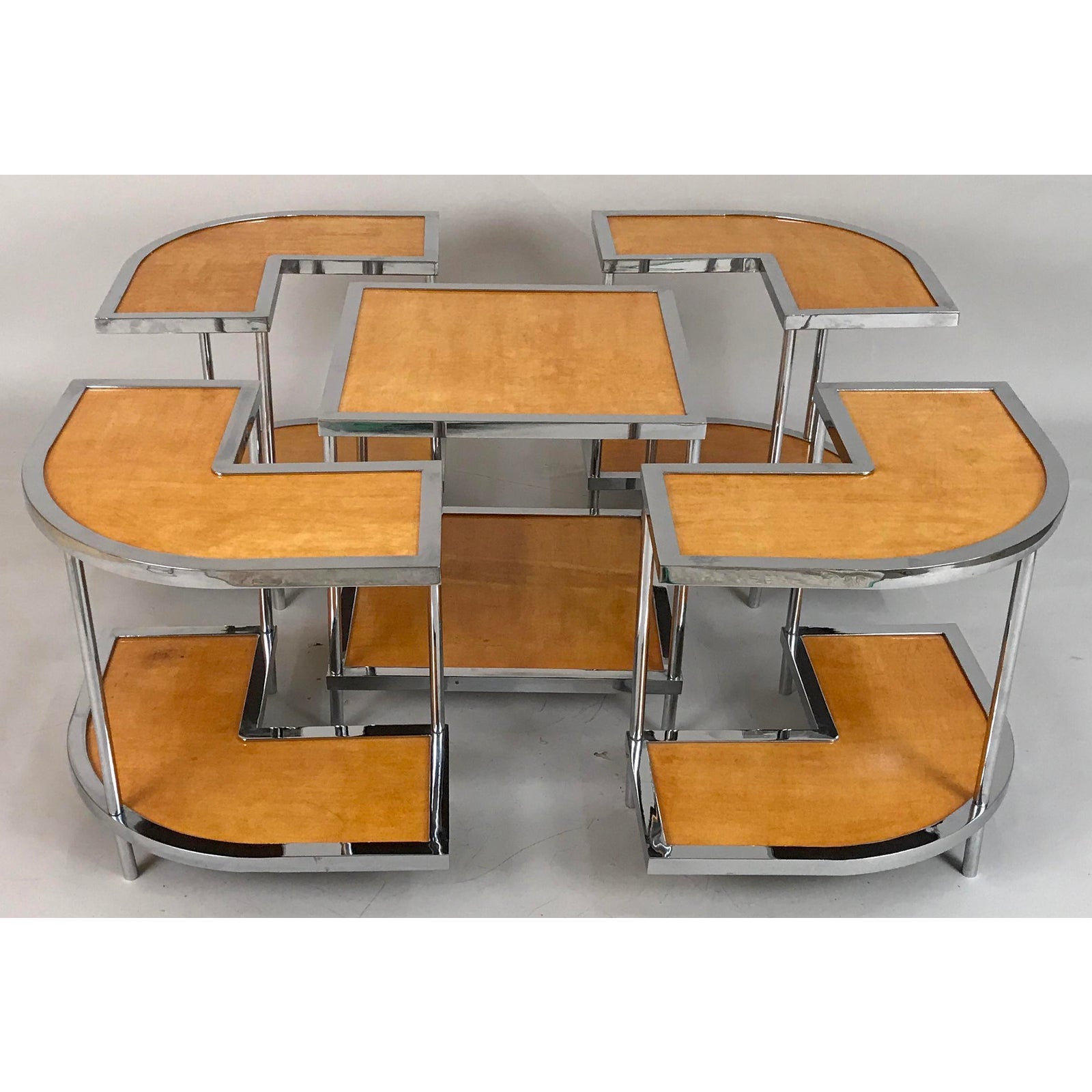 5 Piece Circa 1950 Italian Mid-Century Modern Versatile Parchment and Chrome Nesting Tables - Image 4
