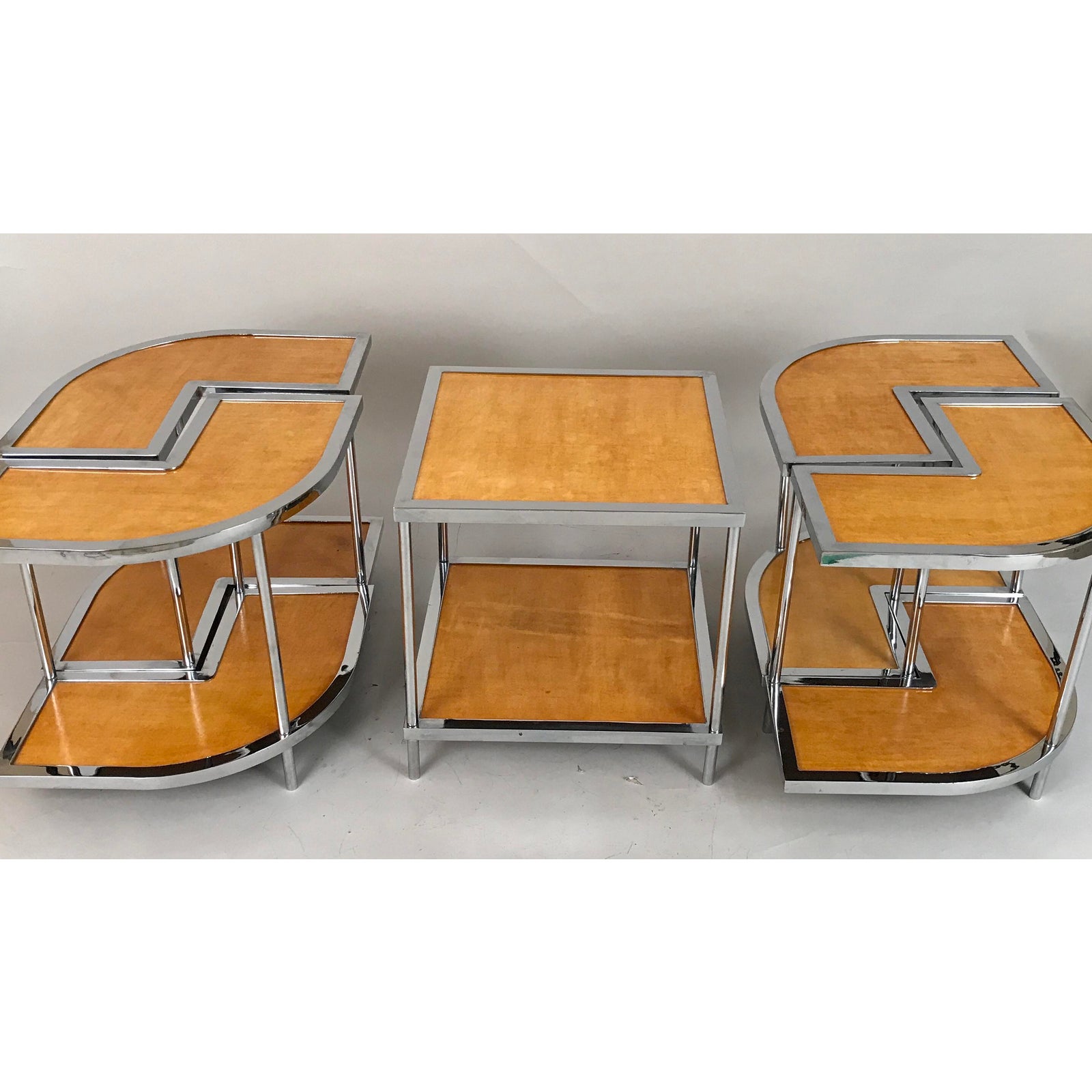 5 Piece Circa 1950 Italian Mid-Century Modern Versatile Parchment and Chrome Nesting Tables - Image 8