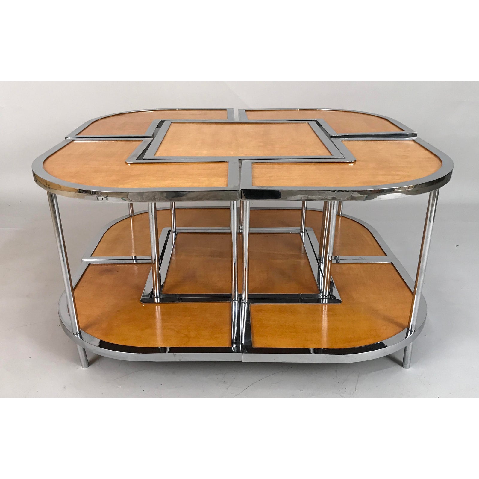 5 Piece Circa 1950 Italian Mid-Century Modern Versatile Parchment and Chrome Nesting Tables - Image 3
