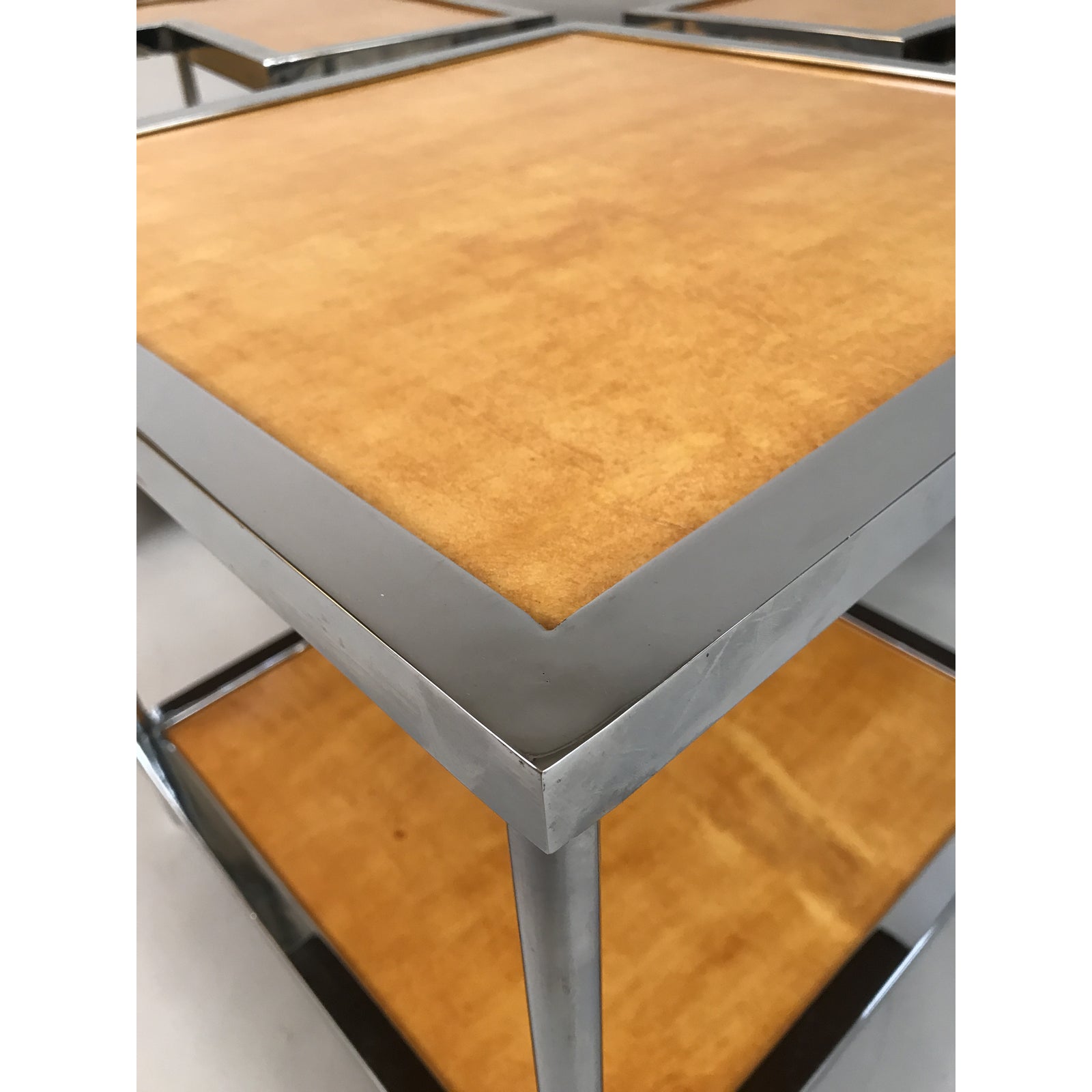 5 Piece Circa 1950 Italian Mid-Century Modern Versatile Parchment and Chrome Nesting Tables - Image 9