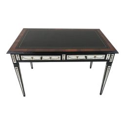 Circa 1950s French Verre Églomisé Reversed Painted Mirror Leather Top Writing Desk