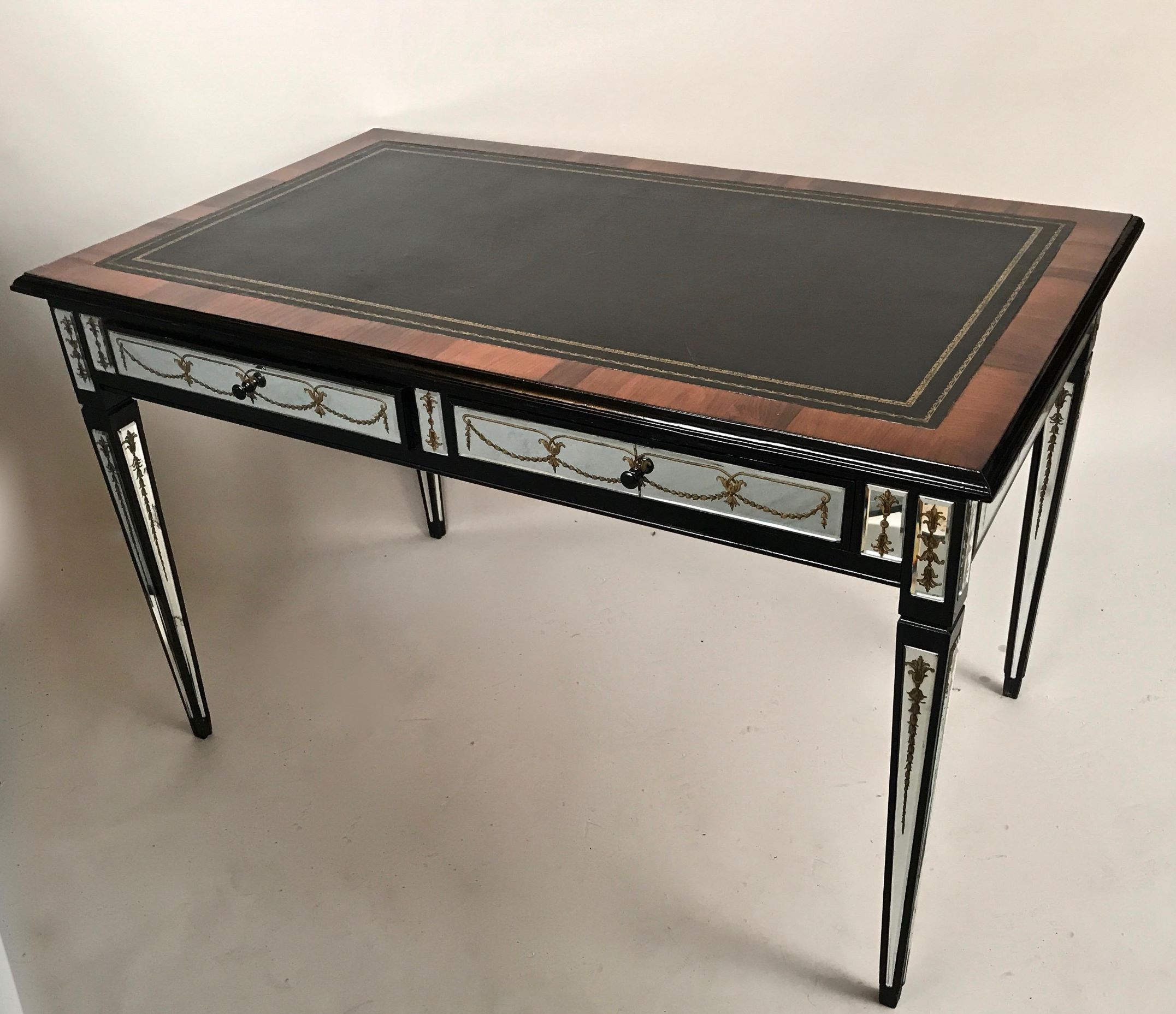 Circa 1950s French Verre Églomisé Reversed Painted Mirror Leather Top Writing Desk - Image 5