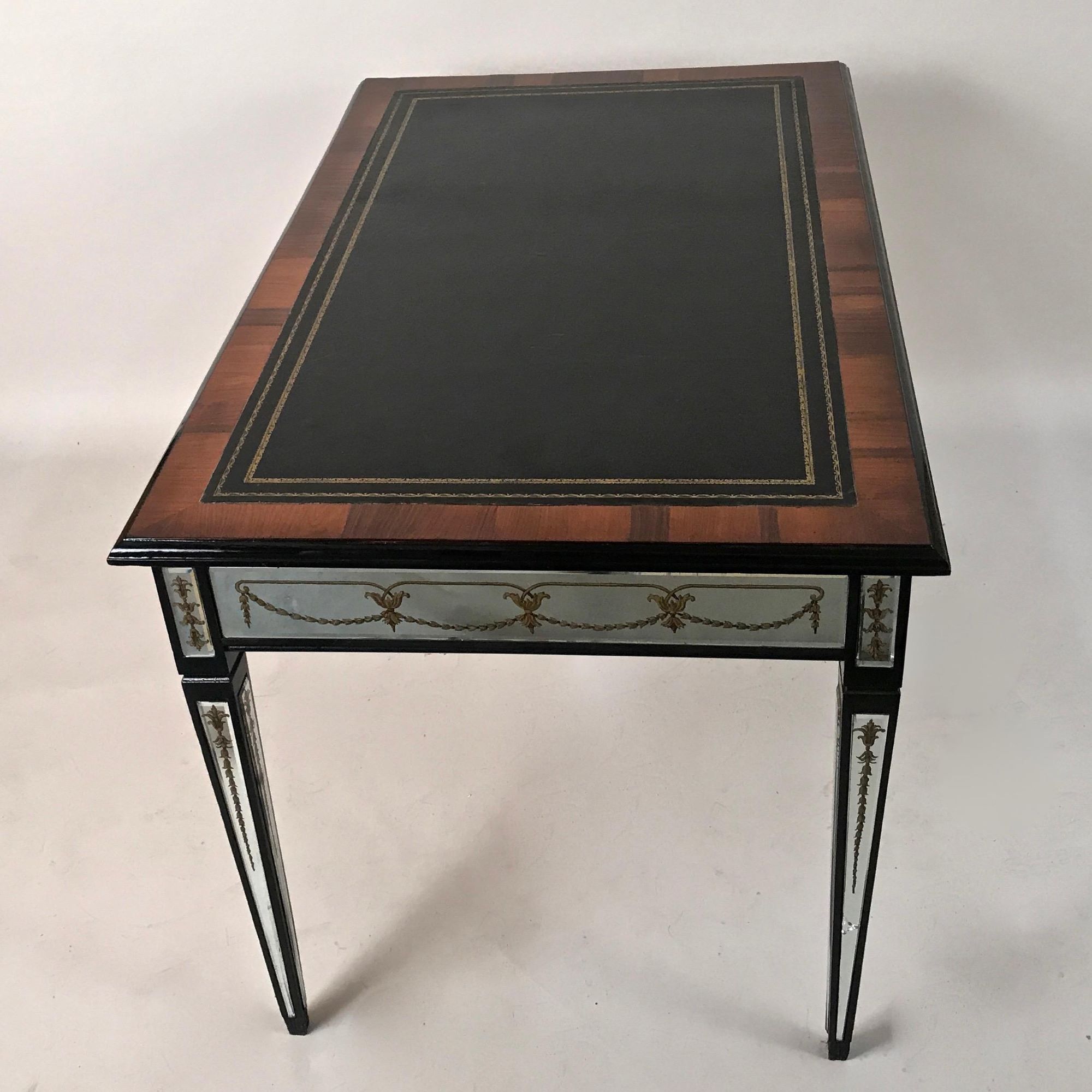 Circa 1950s French Verre Églomisé Reversed Painted Mirror Leather Top Writing Desk - Image 6