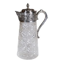 Circa 1920 Silver Plated And Crystal Carafe Decanter