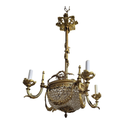 Circa 1910 French Empire Style Gilt Bronze Brass and Crystal Chandelier