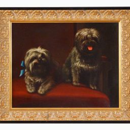 19th Century Oil on Canvas "Study of Two Dogs" by Levi Wells Prentice