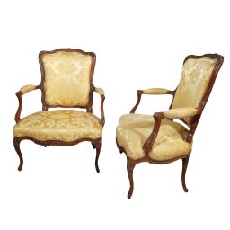 Pair of Late 19th Century French Louis XV Walnut Armchairs