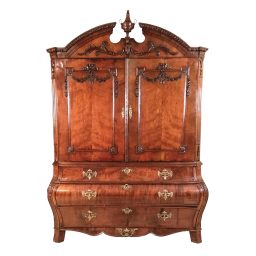 Circa 1750 Dutch Plum Pudding Mahogany Linen Press