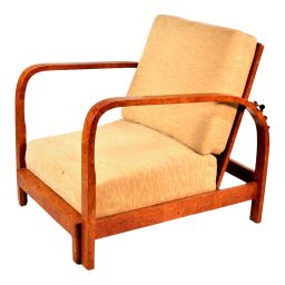 Circa 1930 Hand Crafted Art Deco Burl Walnut Recliner Lounge Morris Style Chair
