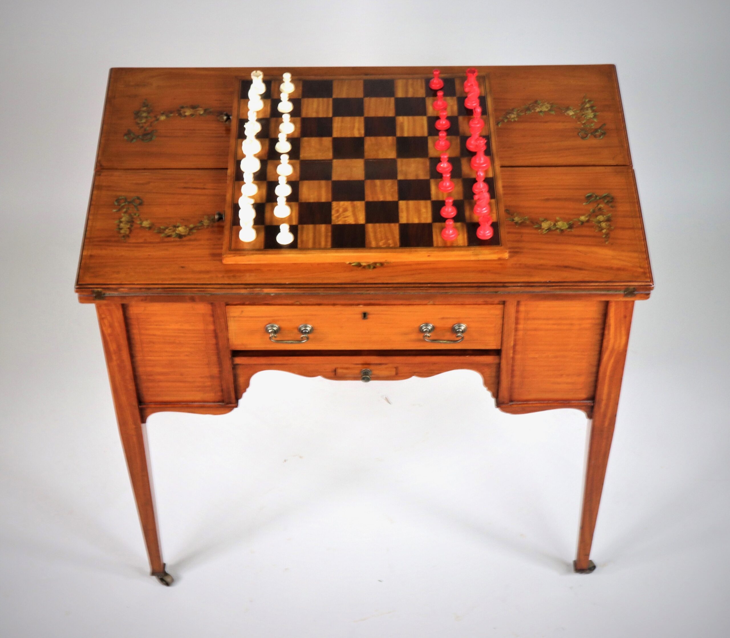 Circa 1910 Edwardian Satinwood Hand-Painted Game Table - Image 4