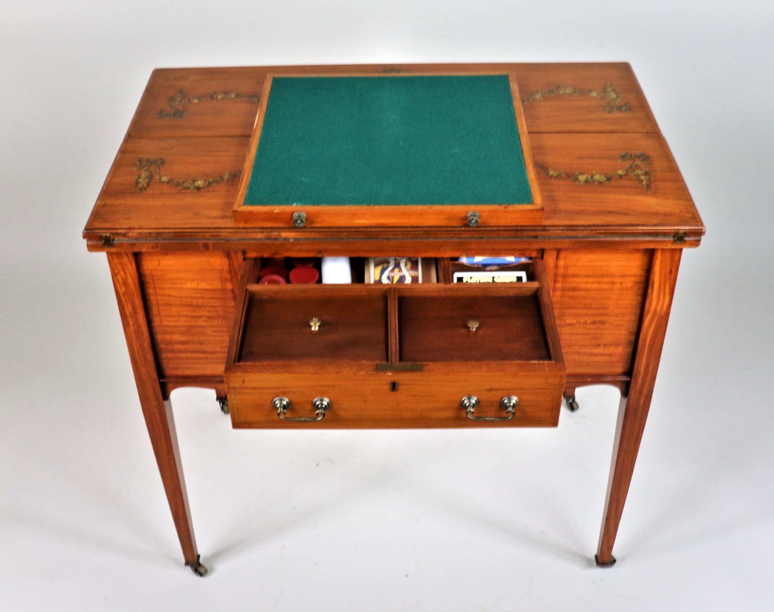 Circa 1910 Edwardian Satinwood Hand-Painted Game Table - Image 5