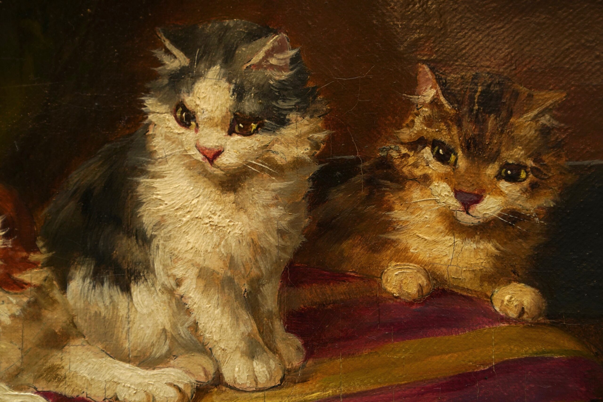 19th Century "Chatons Et Lait" Oil Painting on Canvas Signed Alfred Brunel De Neuville - Image 9
