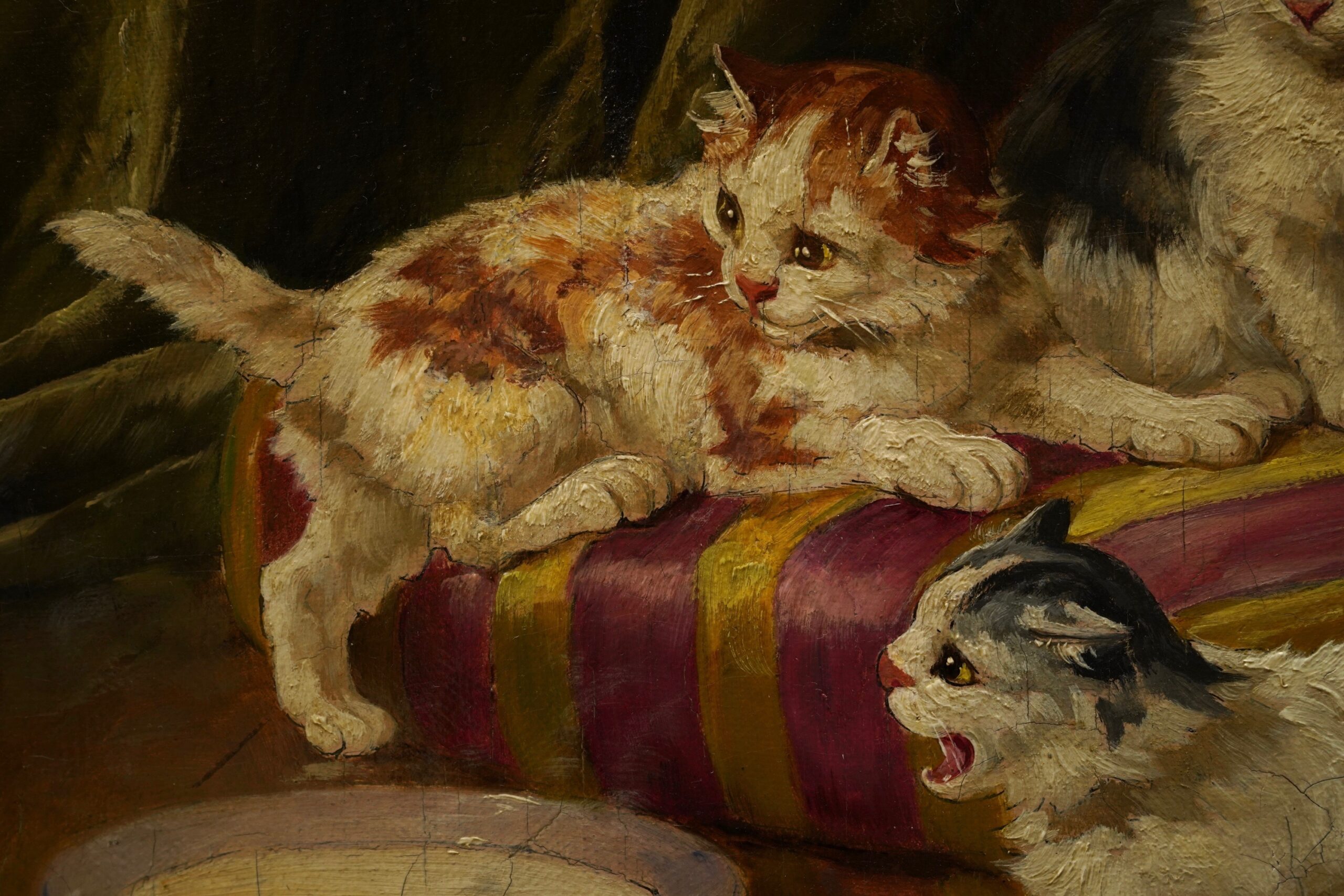 19th Century "Chatons Et Lait" Oil Painting on Canvas Signed Alfred Brunel De Neuville - Image 7