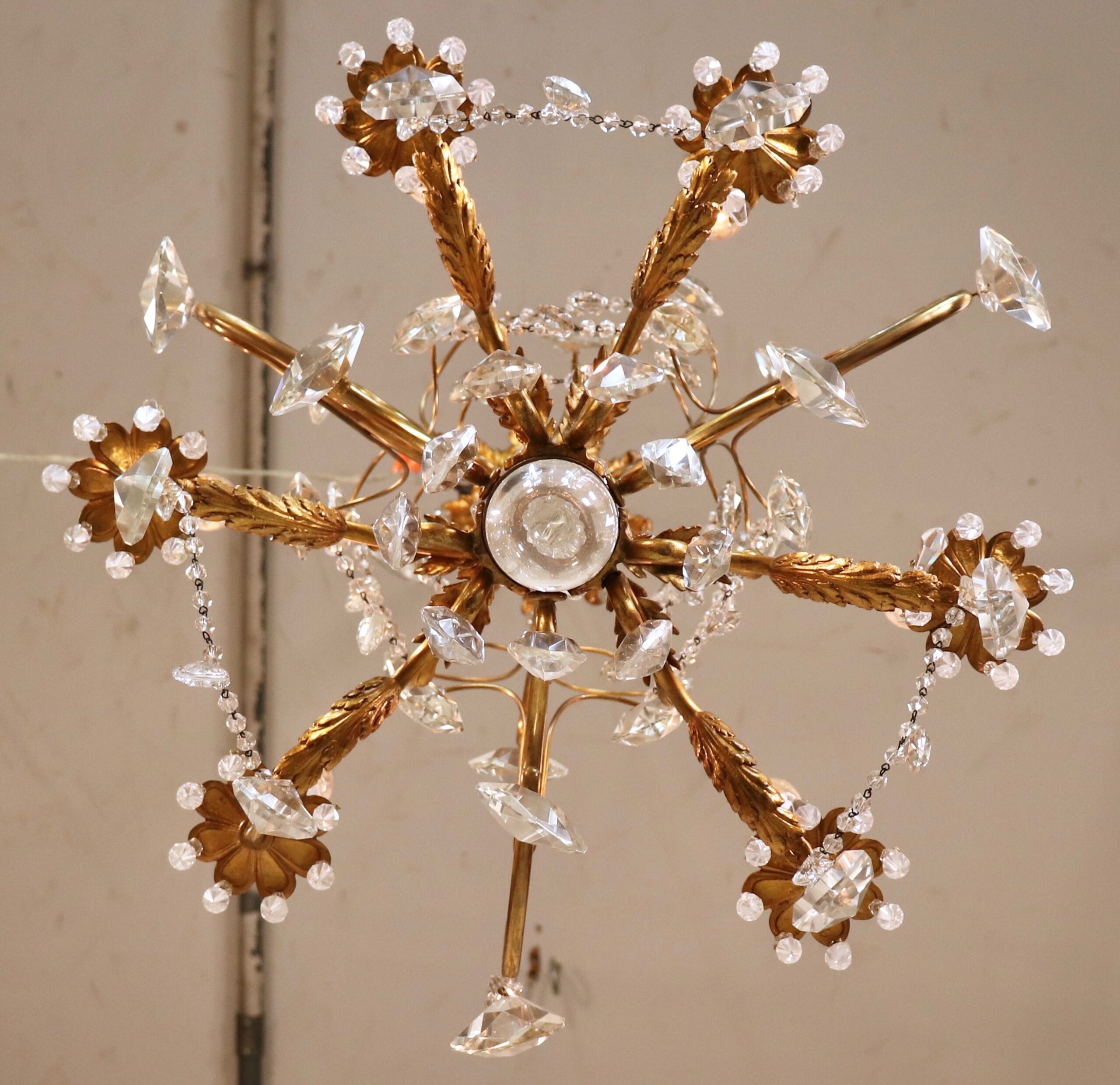 Circa 1920 French Louis XV Style Gilt Bronze and Brass and Crystal Chandelier - Image 12