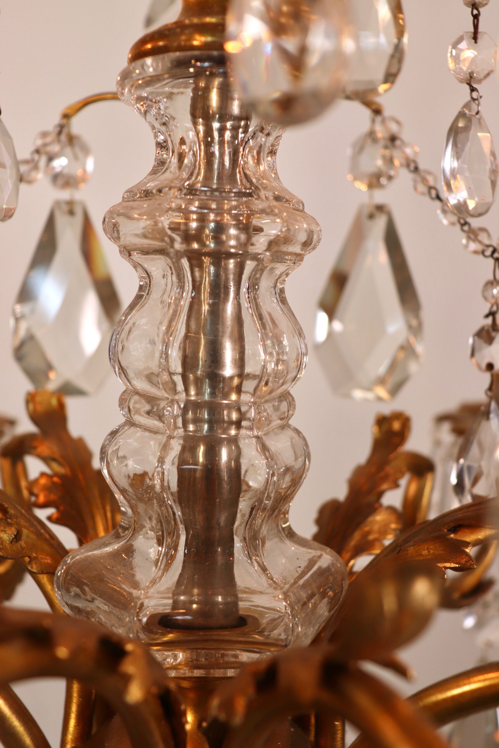 Circa 1920 French Louis XV Style Gilt Bronze and Brass and Crystal Chandelier - Image 9