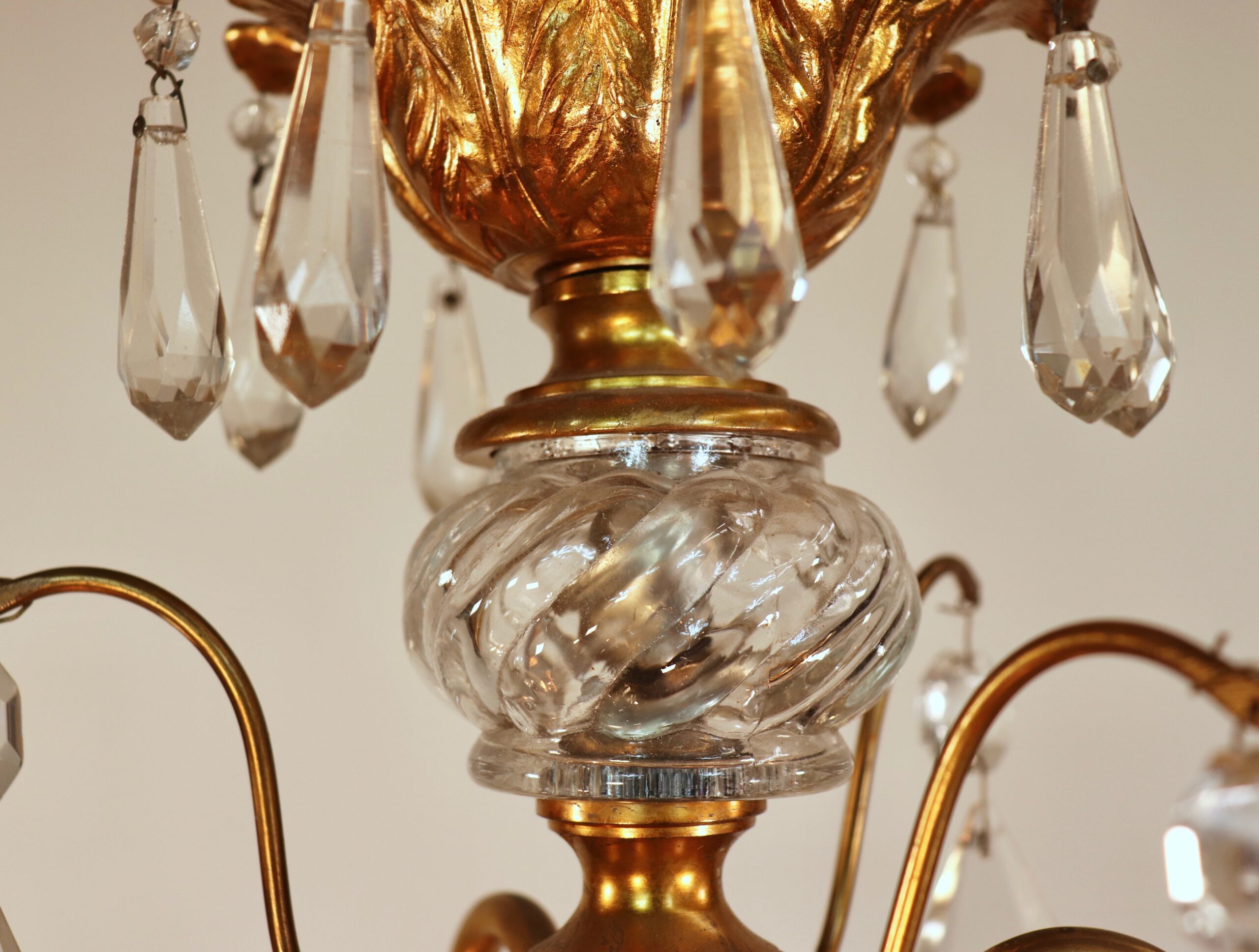 Circa 1920 French Louis XV Style Gilt Bronze and Brass and Crystal Chandelier - Image 8