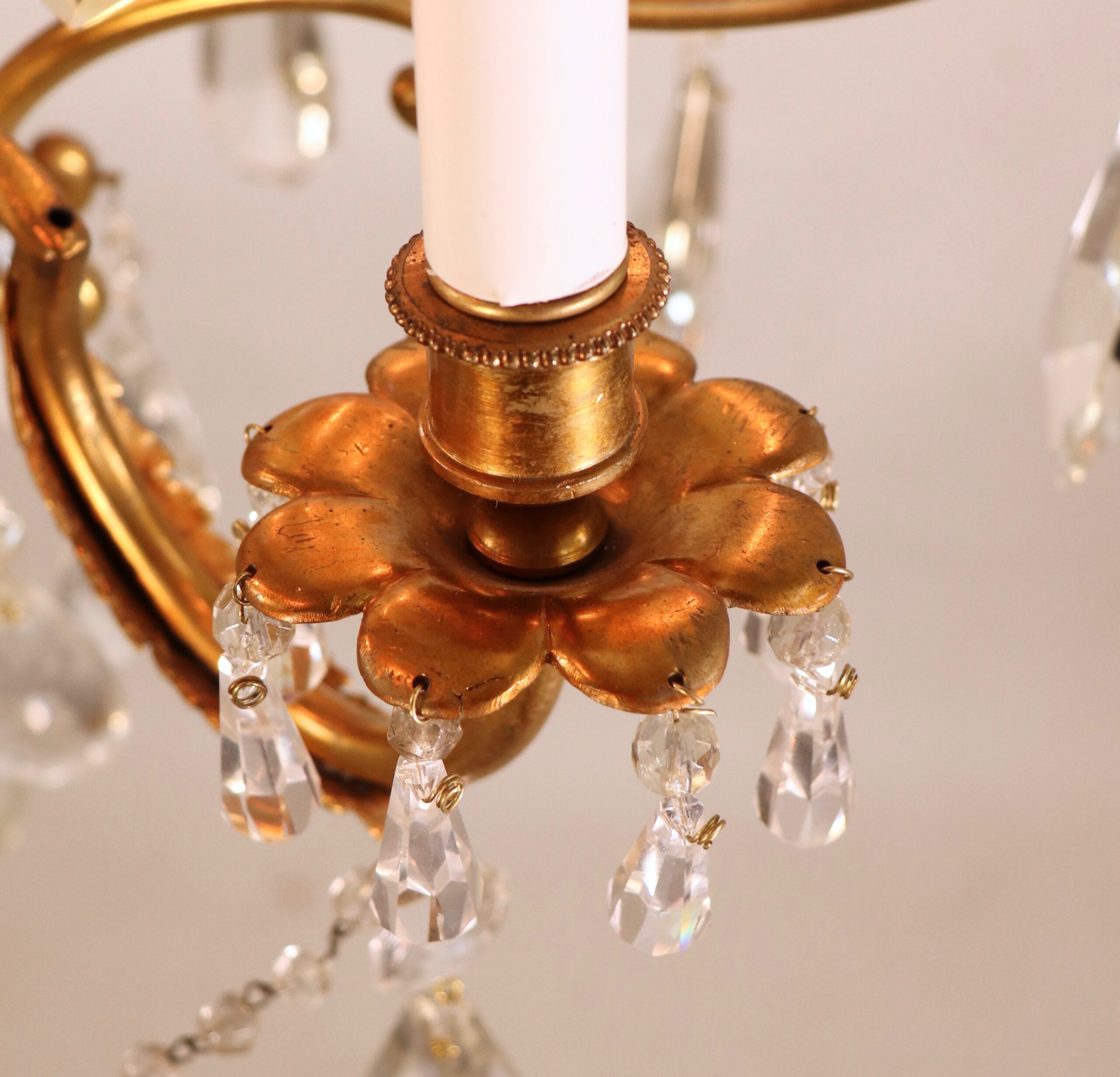 Circa 1920 French Louis XV Style Gilt Bronze and Brass and Crystal Chandelier - Image 7