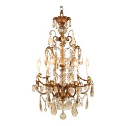 Circa 1920 French Louis XV Style Gilt Bronze and Brass and Crystal Chandelier