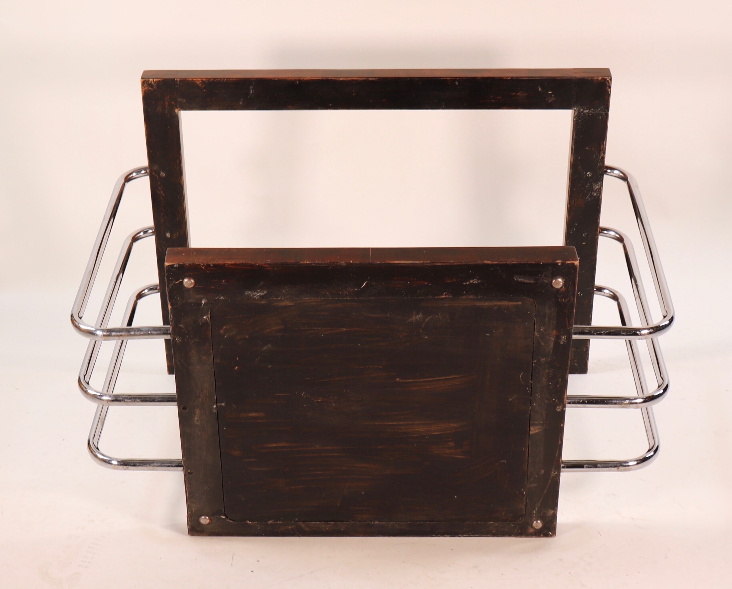 Circa 1930's French Art Deco Burl Walnut With Frosted Glass Mirror Top Side Table - Image 12