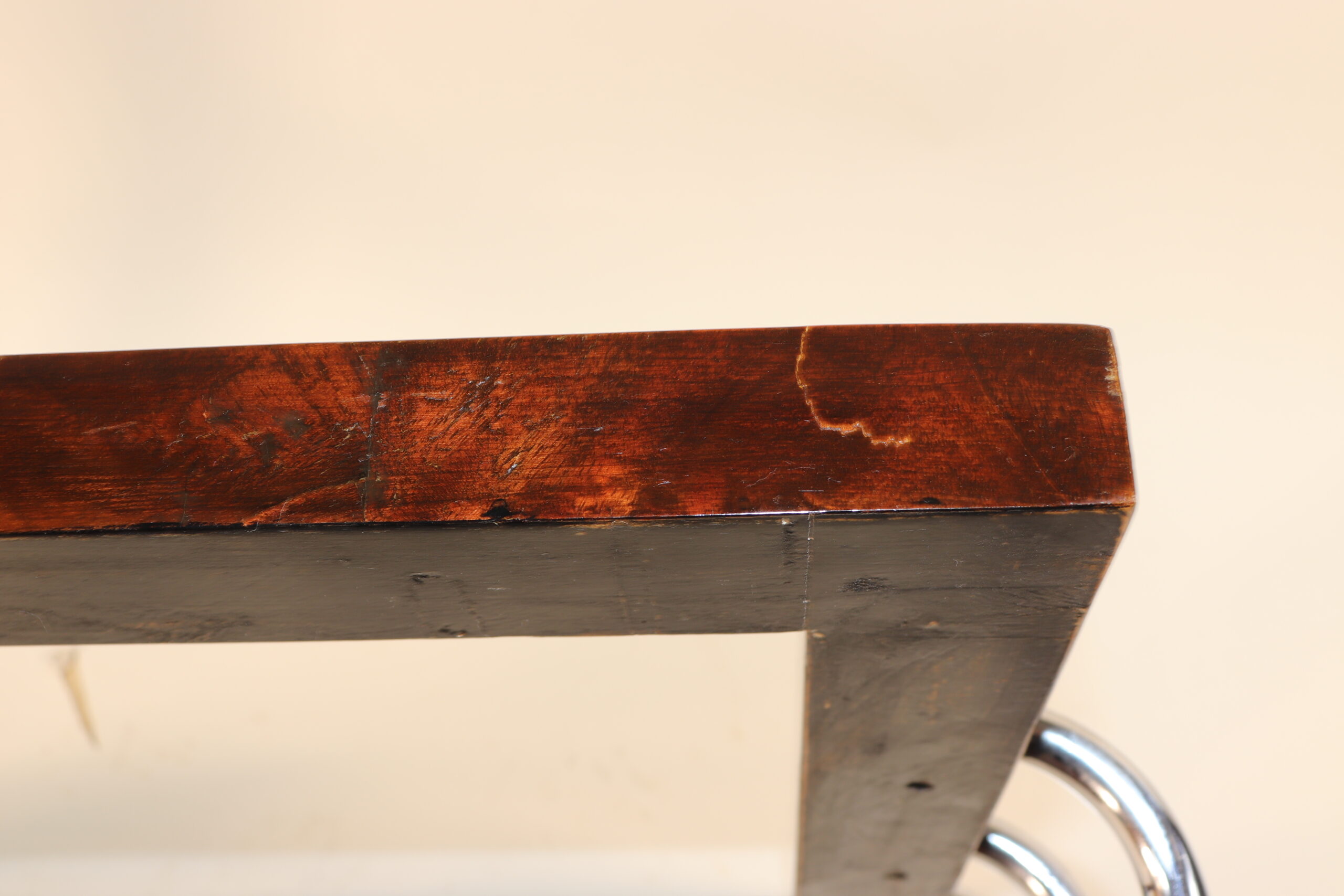 Circa 1930's French Art Deco Burl Walnut With Frosted Glass Mirror Top Side Table - Image 11