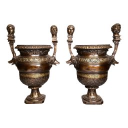 A Pair of 19th Century Neoclassical Style Patinated Bronze Urns
