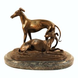 Circa 1800's French Greyhounds Signed Sculpture By Antoine Louis Barye