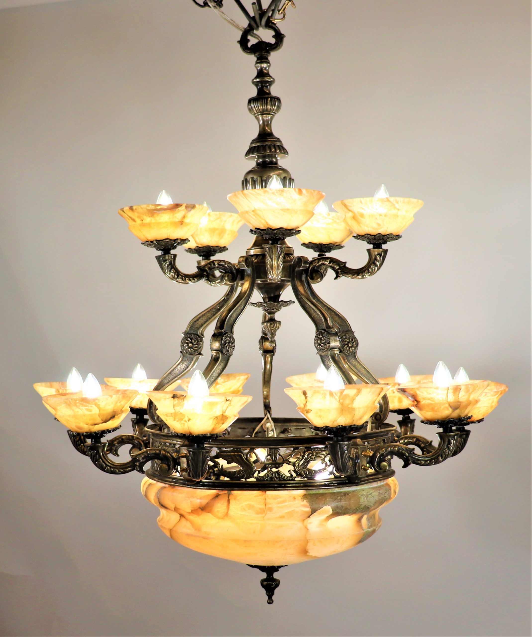 Large Circa 1920 French Neoclassical Alabaster Chandelier - Image 2