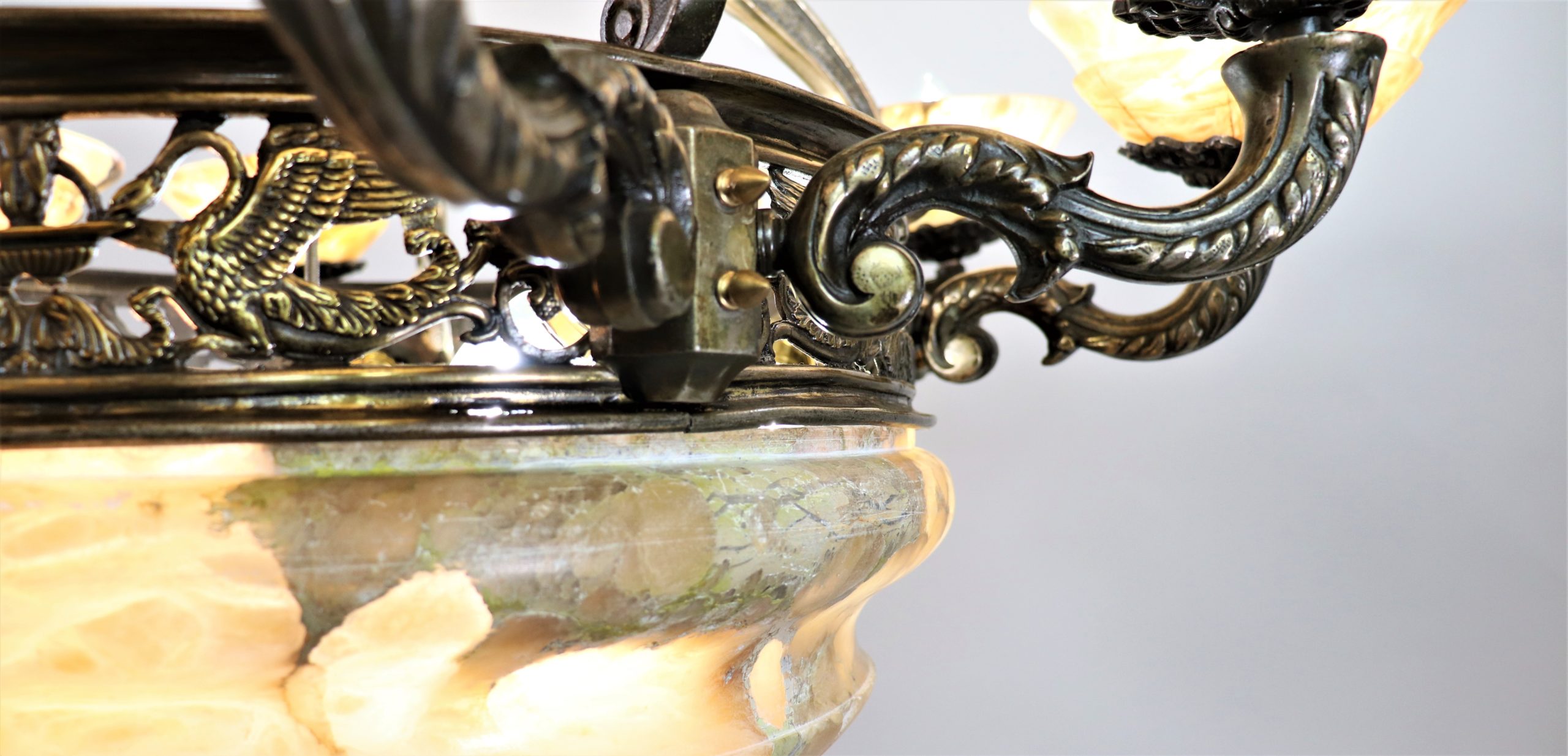 Large Circa 1920 French Neoclassical Alabaster Chandelier - Image 10