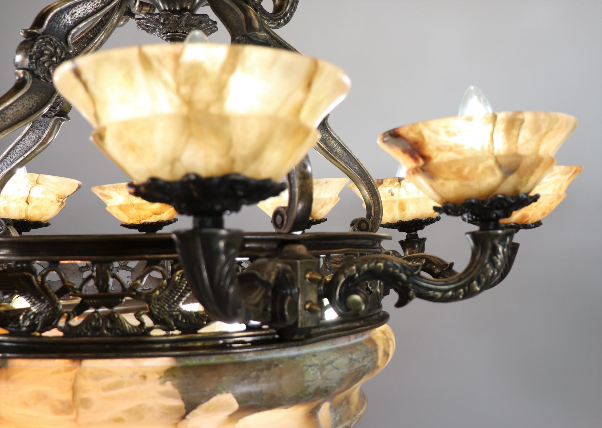 Large Circa 1920 French Neoclassical Alabaster Chandelier - Image 9