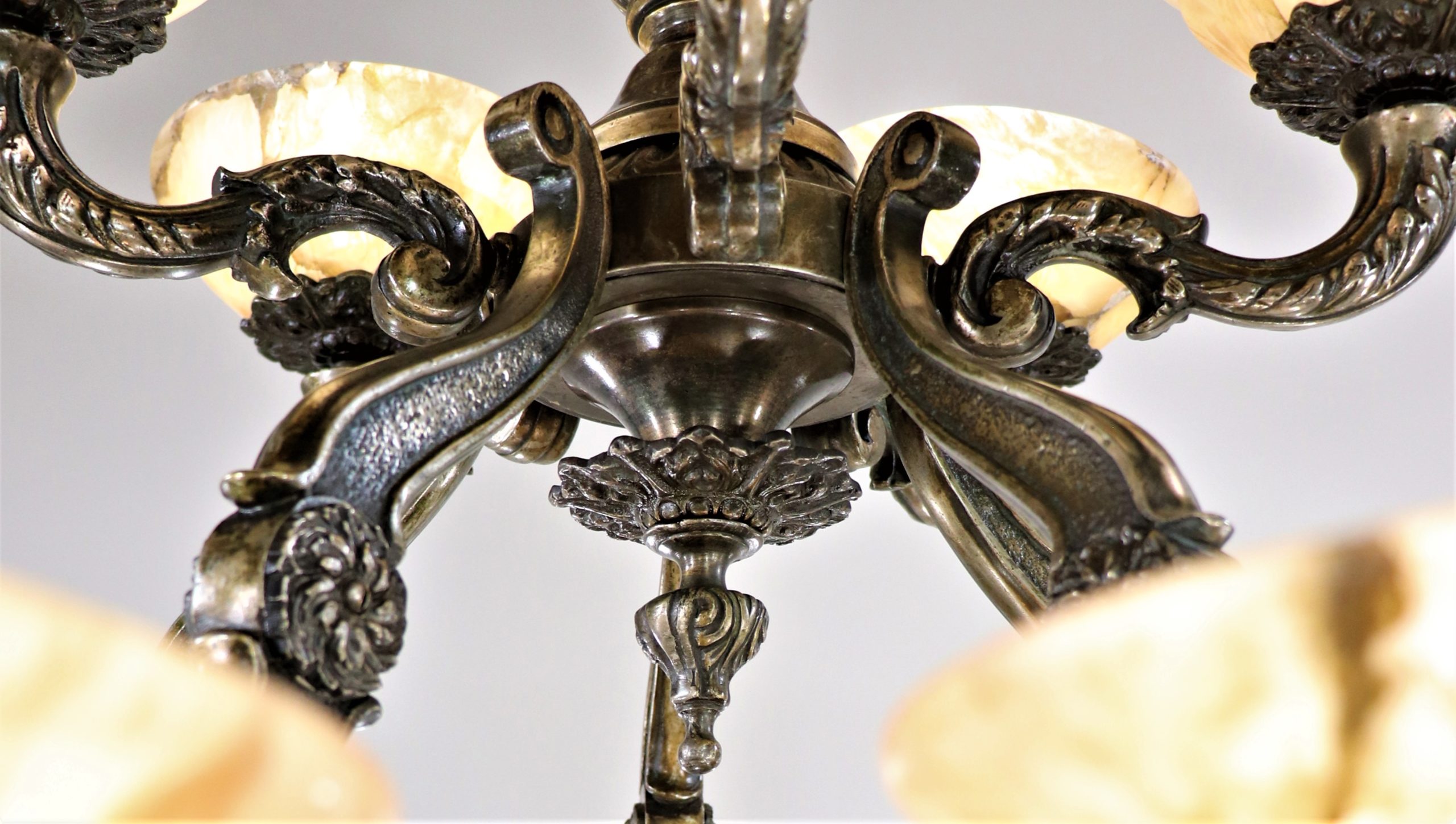 Large Circa 1920 French Neoclassical Alabaster Chandelier - Image 6