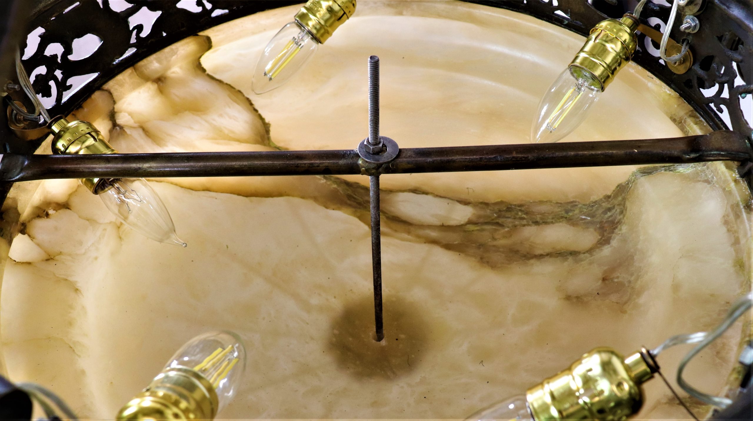 Large Circa 1920 French Neoclassical Alabaster Chandelier - Image 7
