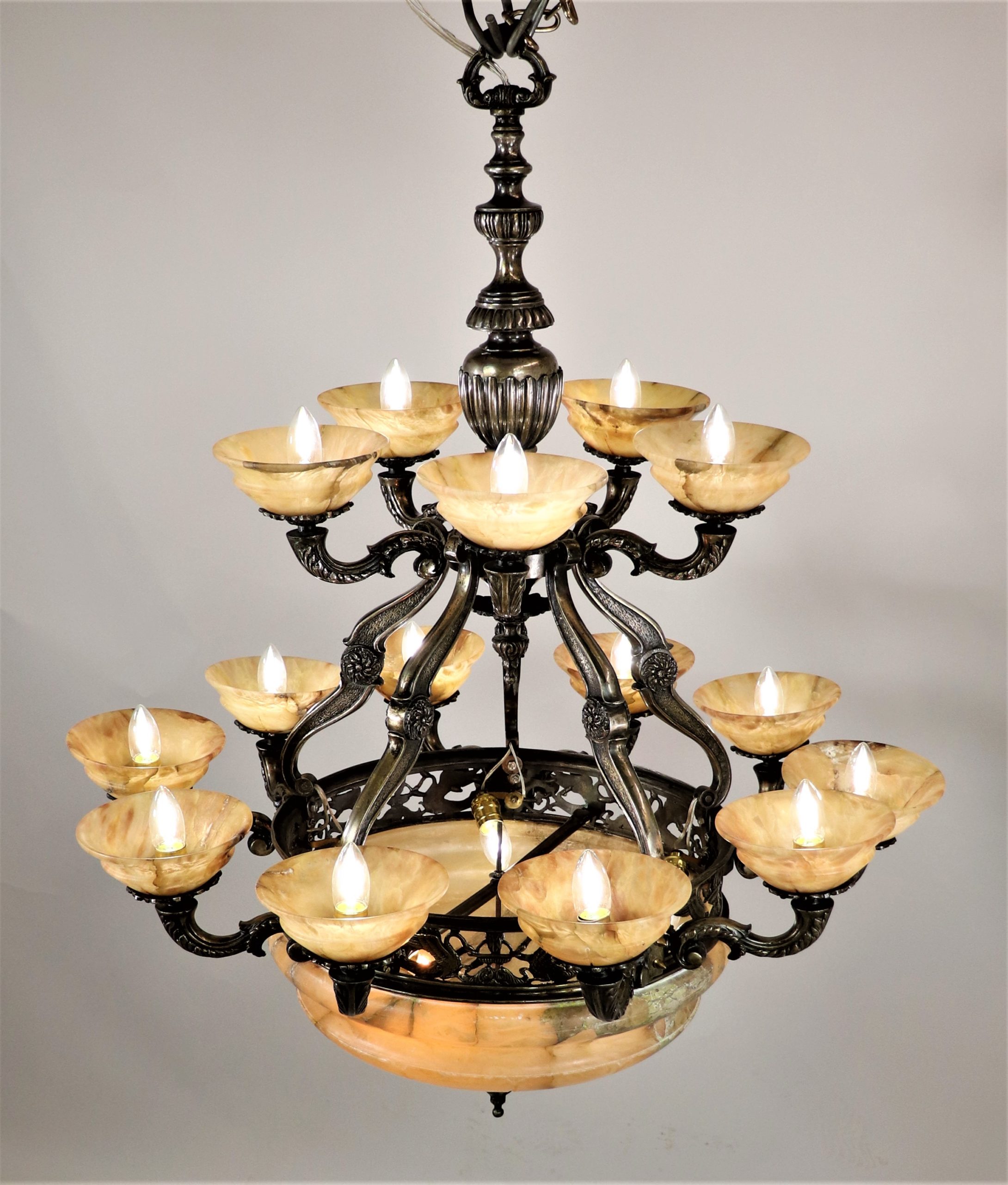 Large Circa 1920 French Neoclassical Alabaster Chandelier - Image 3