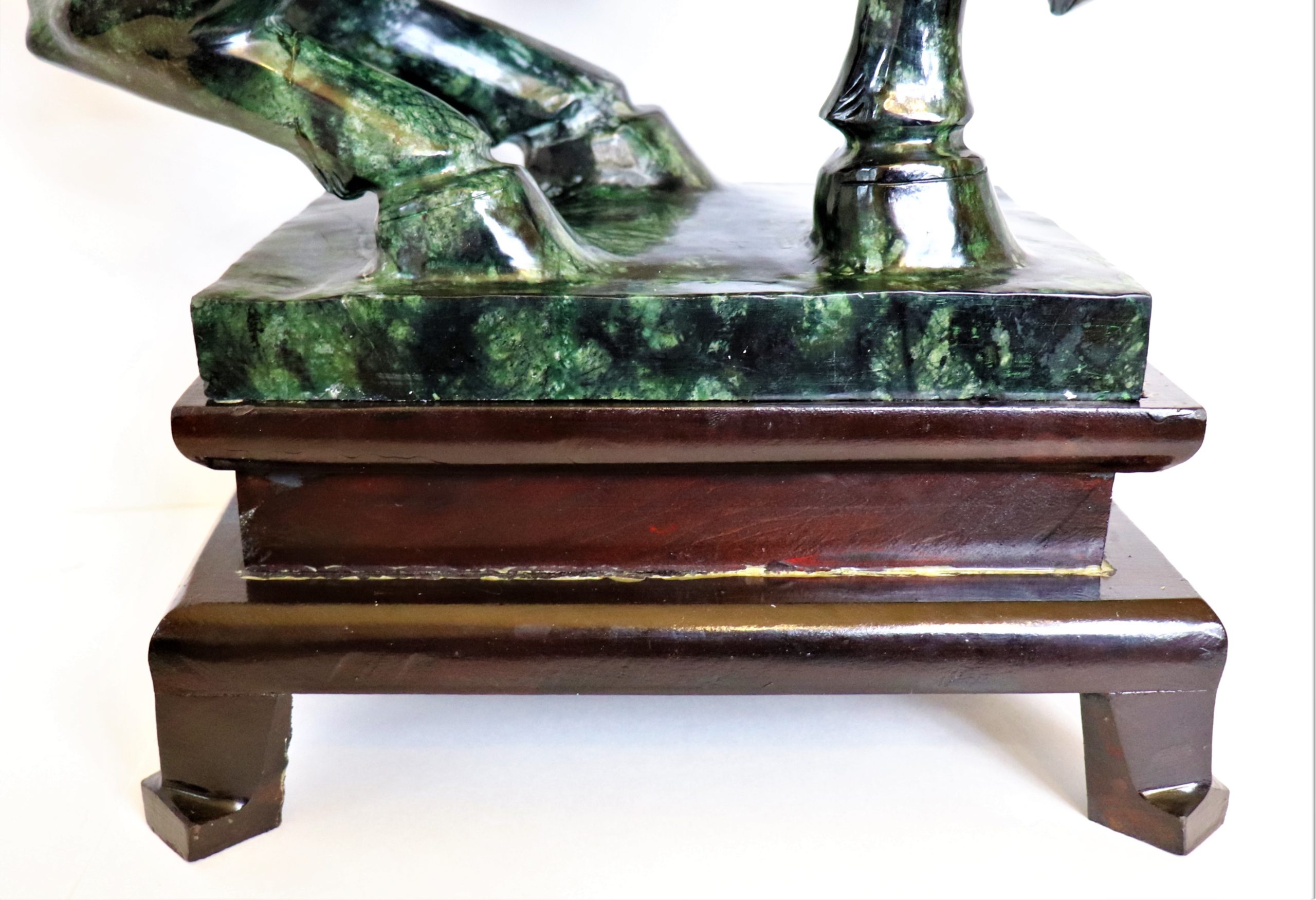 Large Mid-Century Chinese Spinach Jade Horse Sculpture - Image 11
