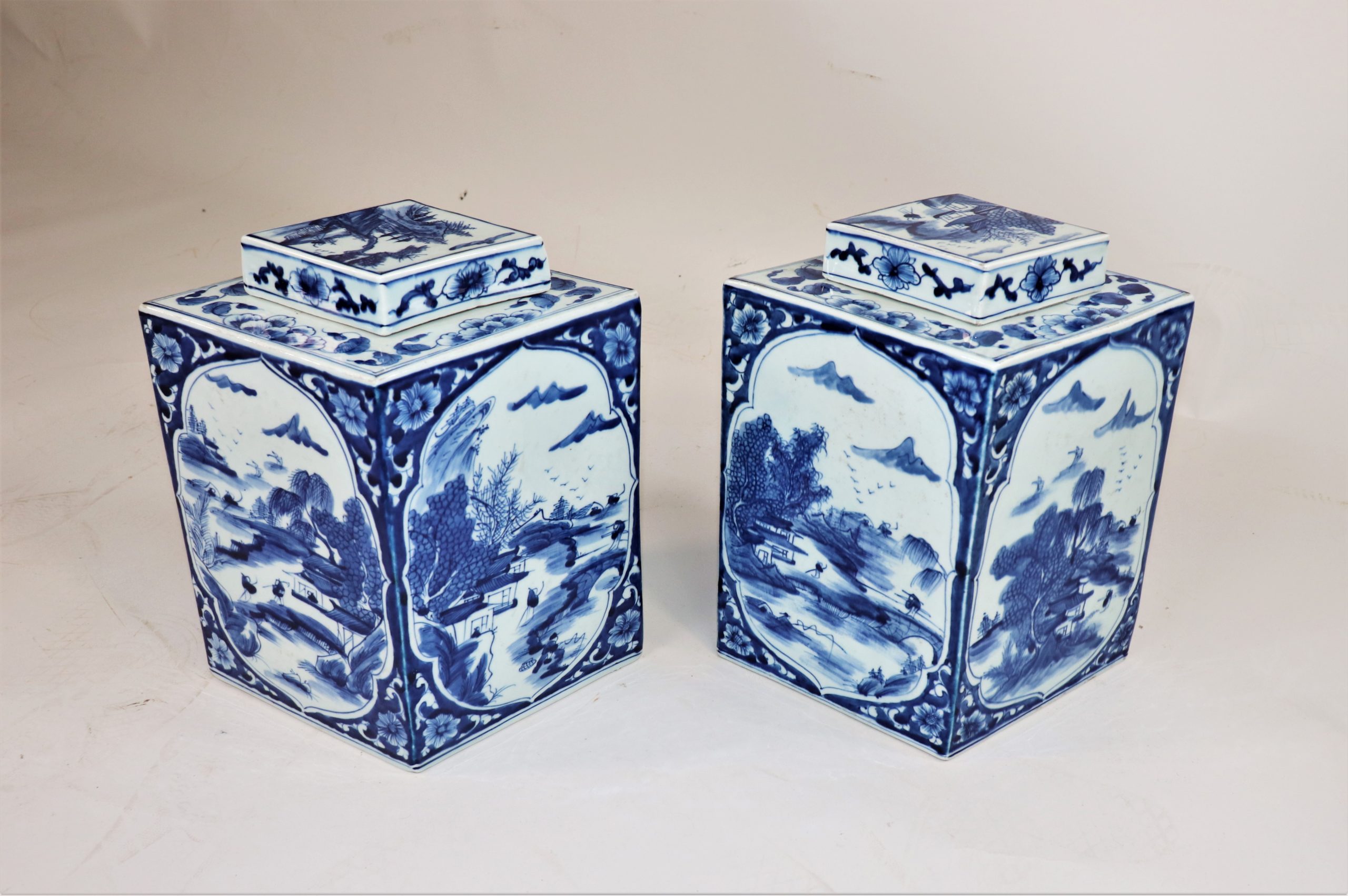 Pair of 20th Century Chinese Kangxi Style Rhombus Tea Jars - Image 2