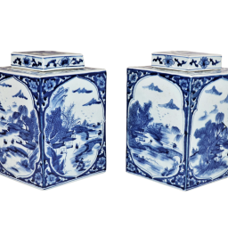 Pair of 20th Century Chinese Kangxi Style Rhombus Tea Jars