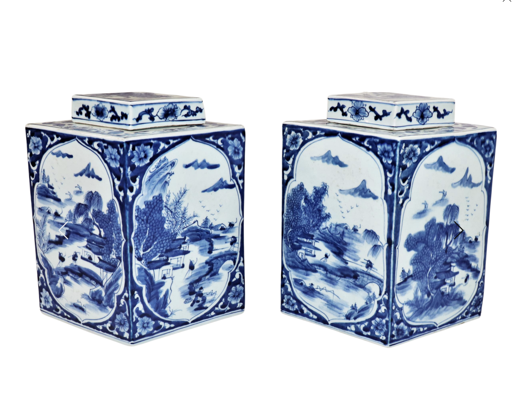 Pair of 20th Century Chinese Kangxi Style Rhombus Tea Jars