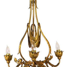 French Neoclassical Doré Bronze Chandelier with Rams