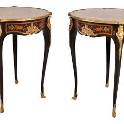 A Pair of Modern French Louis XV Style Bronze and Faux Marquetry Side Tables