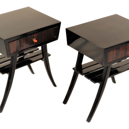 Pair of French Art Deco Macassar and Ebonized End Tables